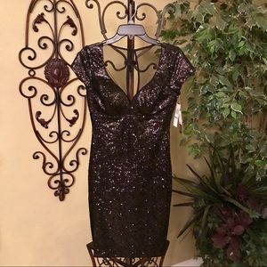 Black Sequin Illusion Cocktail Evening Dress.🖤.